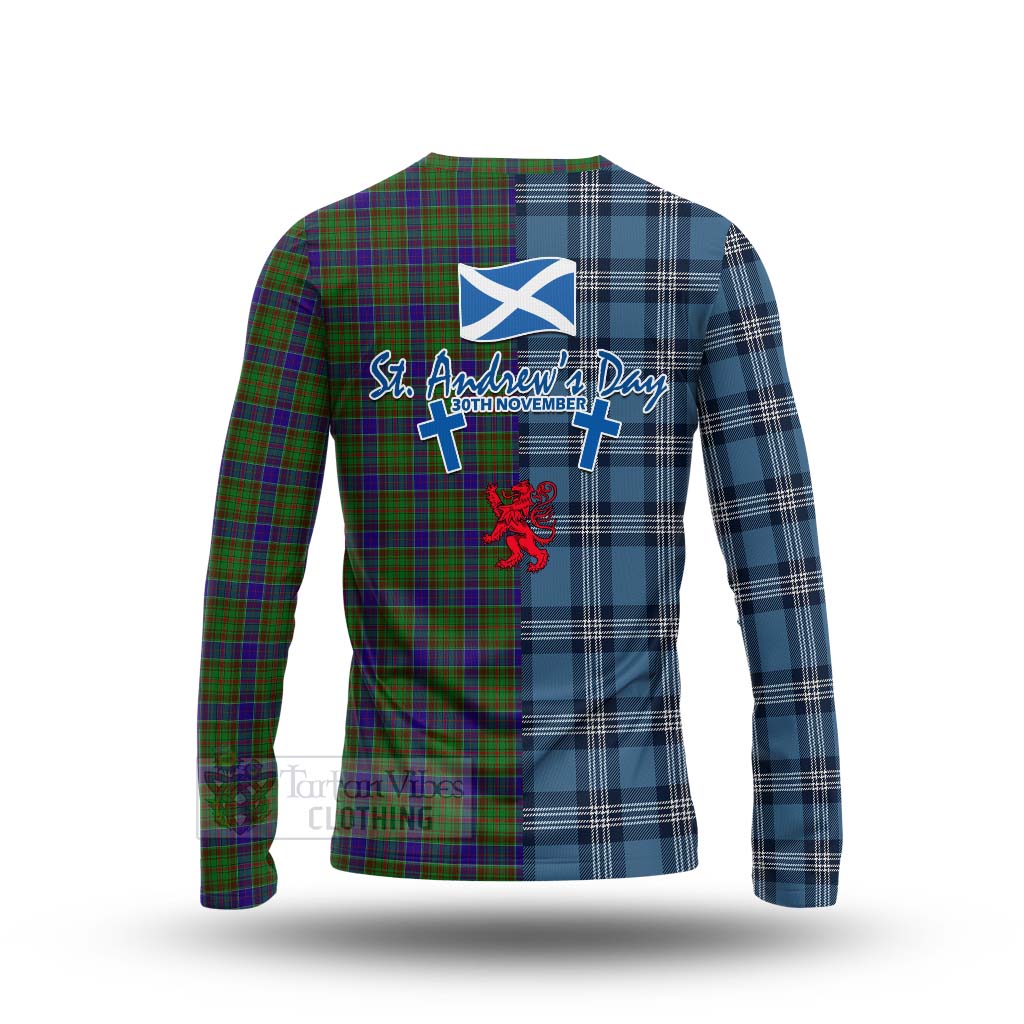 Tartan Vibes Clothing Adam Tartan Long Sleeve T-Shirt Happy St. Andrew's Day Half Tartan Style