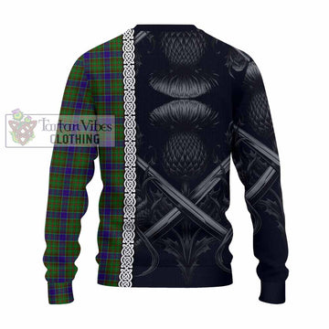 Adam Tartan Knitted Sweater with Family Crest Cross Sword Thistle Celtic Vibes