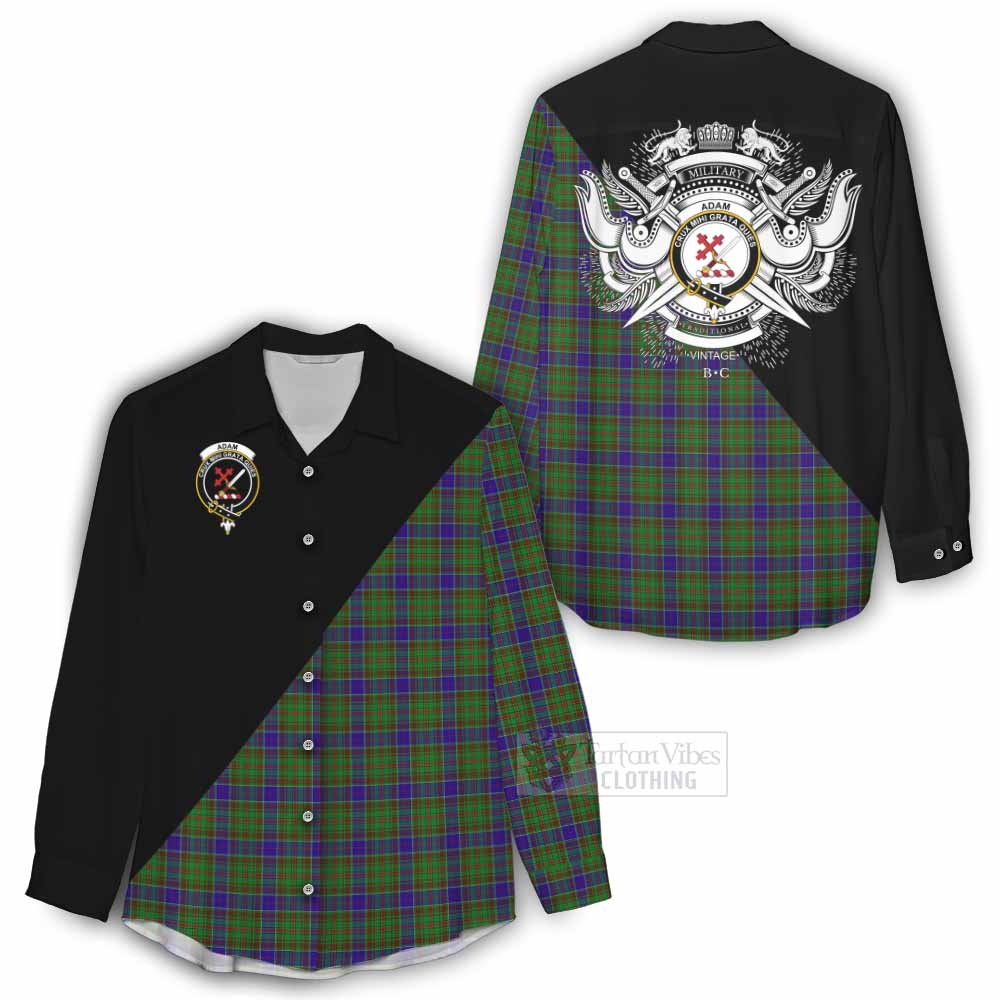 Tartan Vibes Clothing Adam Tartan Women's Casual Shirt with Family Crest and Military Logo Style