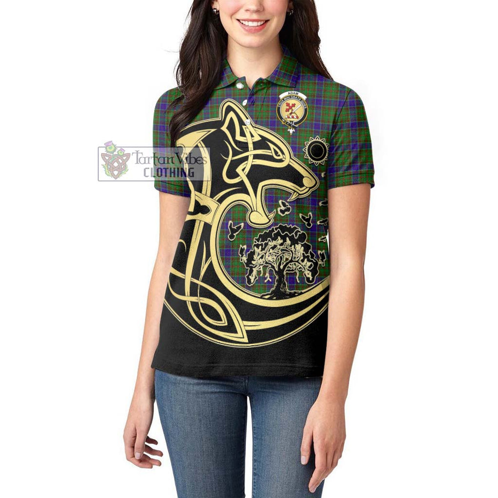 Adam Tartan Women's Polo Shirt with Family Crest Celtic Wolf Style - Tartanvibesclothing Shop