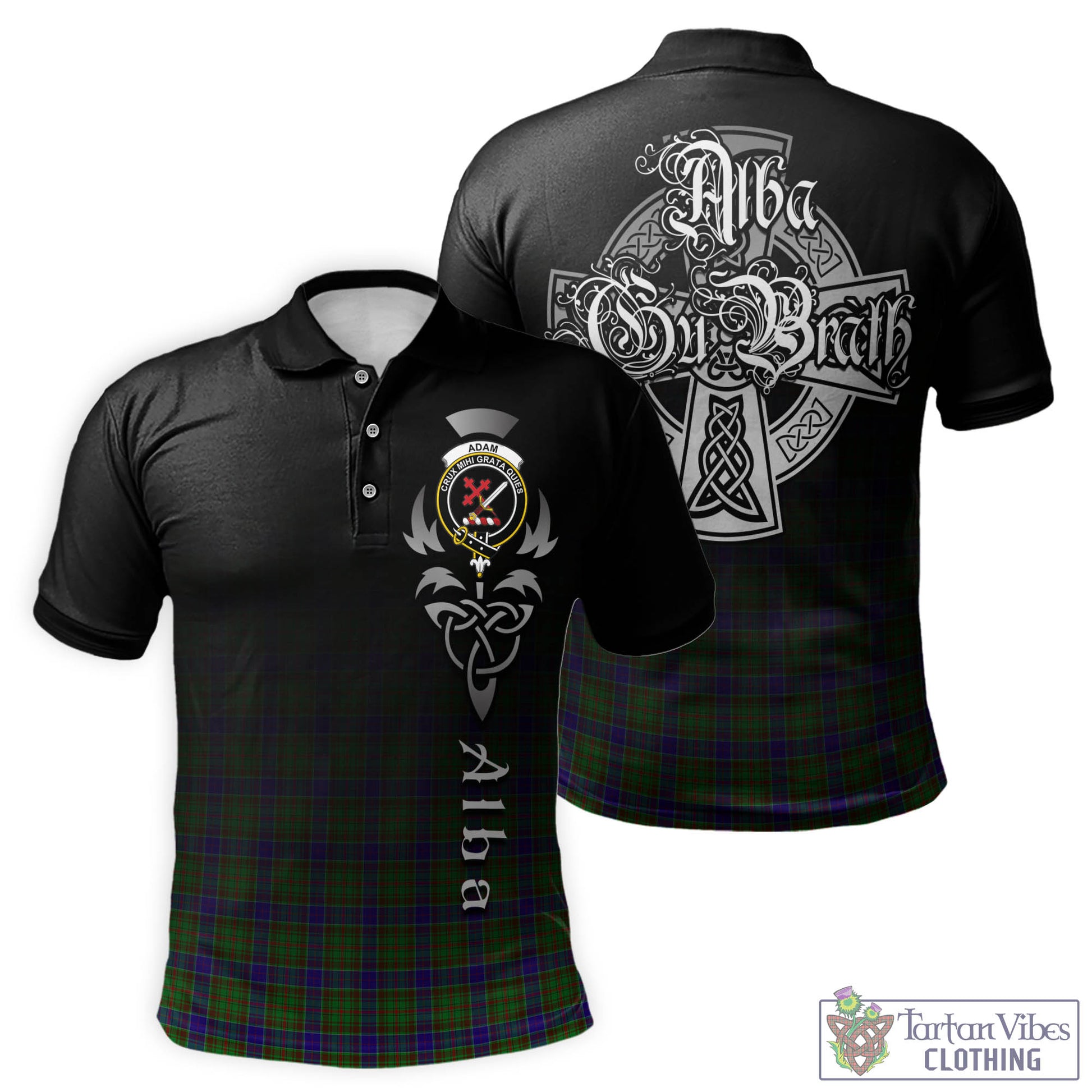 Tartan Vibes Clothing Adam Tartan Polo Shirt Featuring Alba Gu Brath Family Crest Celtic Inspired