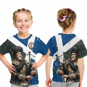 Adam Tartan Kid T-Shirt with Family Crest Scottish Bagpiper Vibes