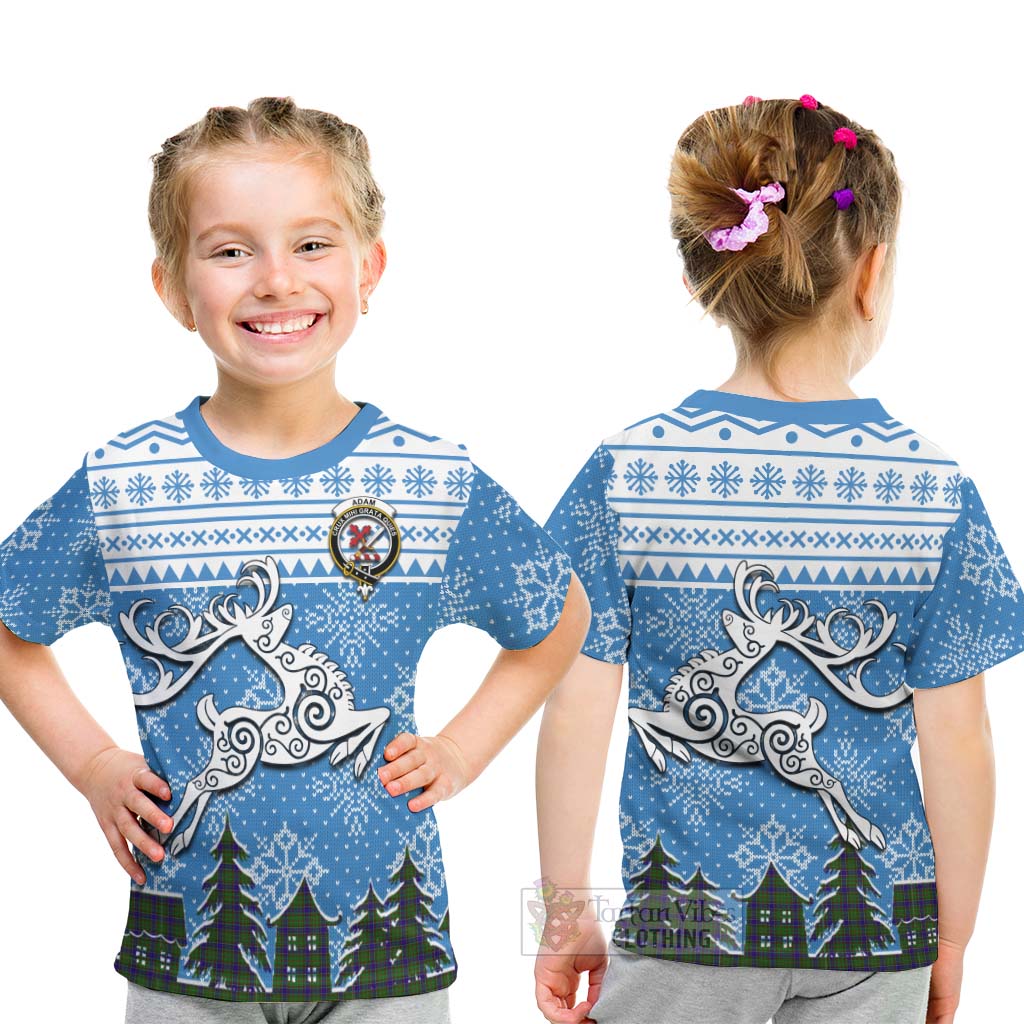 Tartan Vibes Clothing Adam Clan Christmas Kid T-Shirt Celtic Reindeer Style