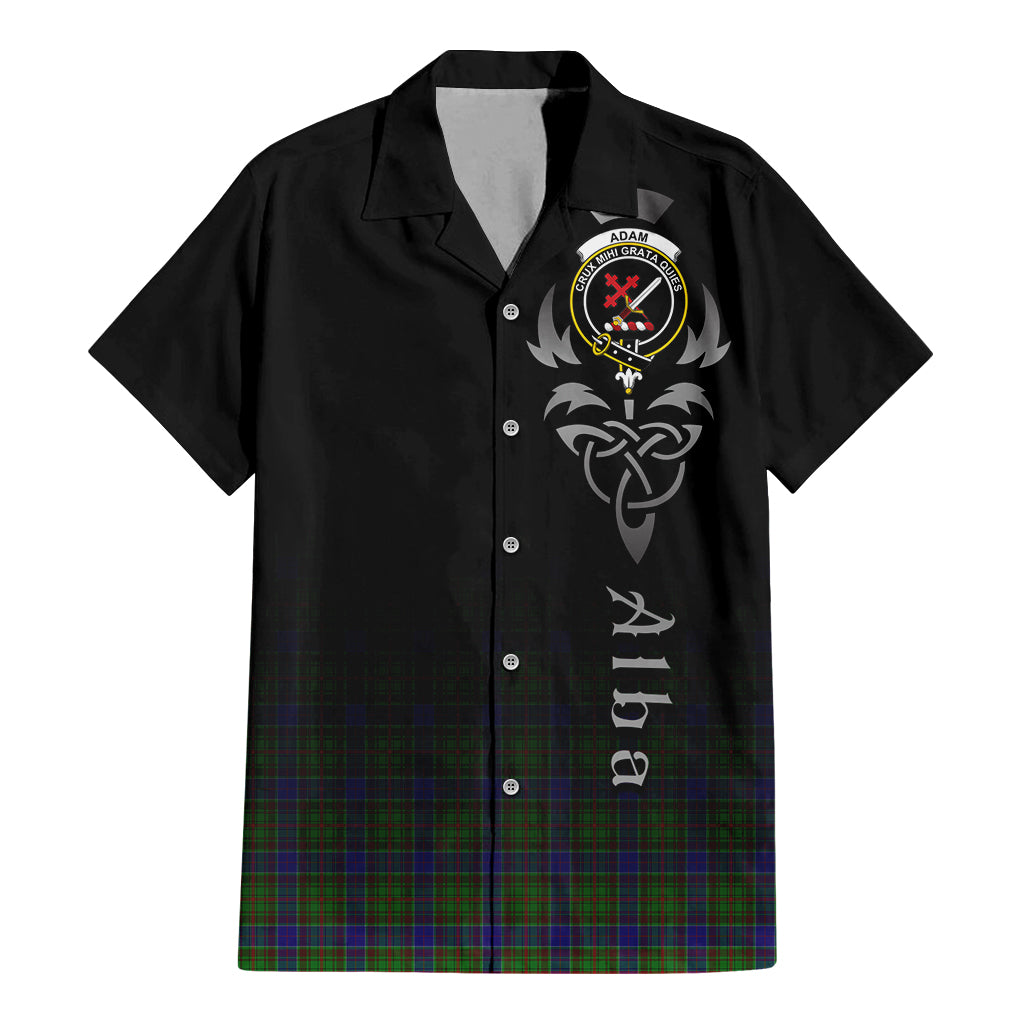 Tartan Vibes Clothing Adam Tartan Short Sleeve Button Up Featuring Alba Gu Brath Family Crest Celtic Inspired