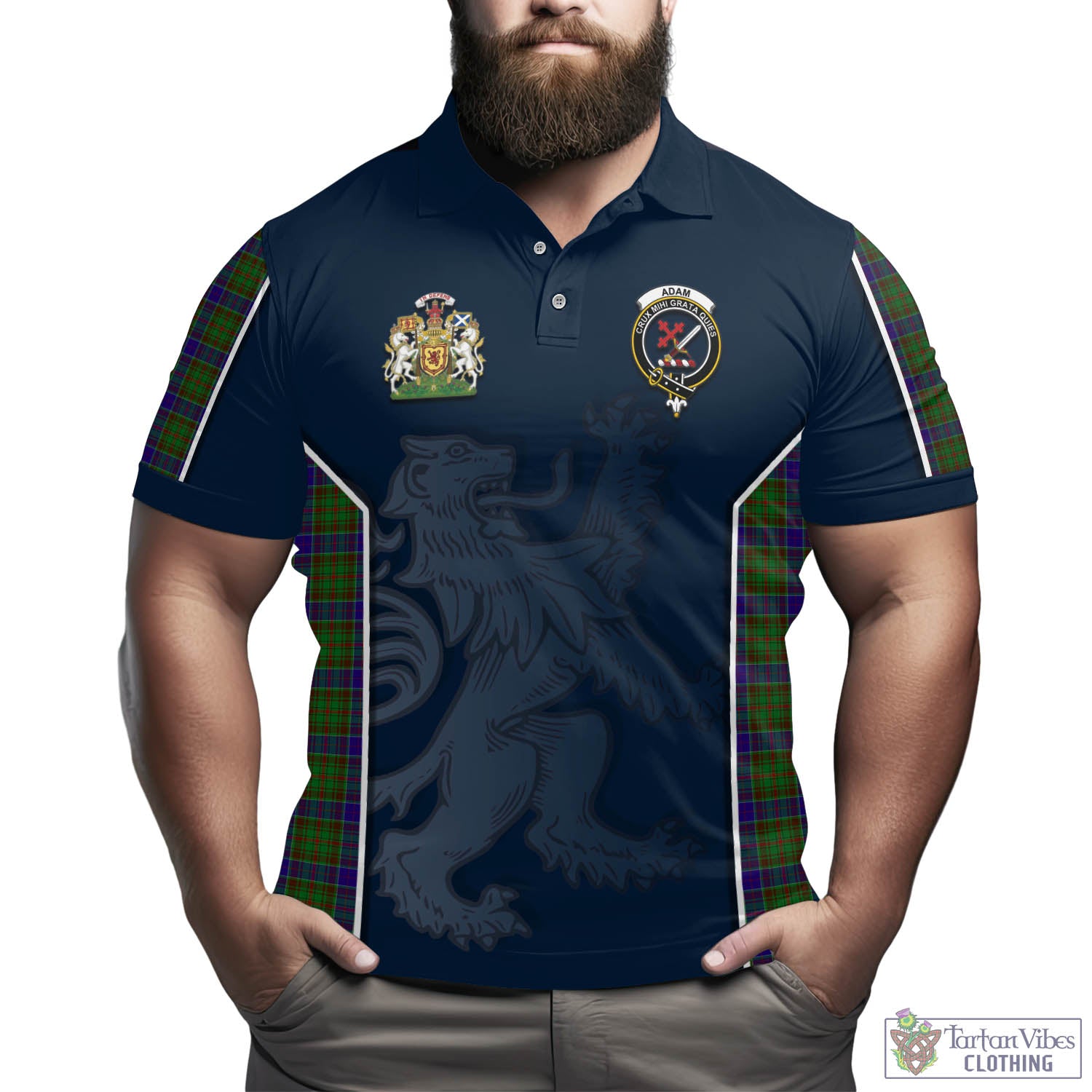 Tartan Vibes Clothing Adam Tartan Men's Polo Shirt with Family Crest and Lion Rampant Vibes Sport Style