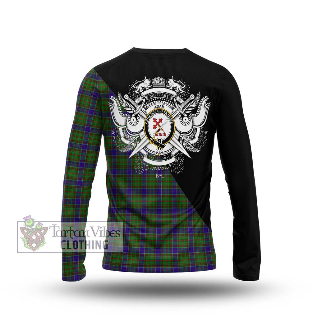 Adam Tartan Long Sleeve T-Shirt with Family Crest and Military Logo Style - Tartanvibesclothing Shop