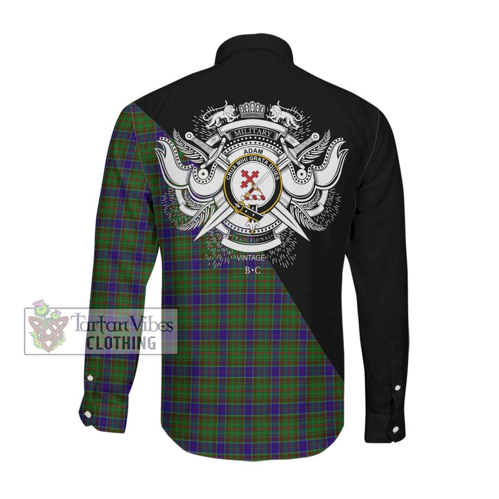 Adam Tartan Long Sleeve Button Shirt with Family Crest and Military Logo Style Men's Shirt - Tartanvibesclothing Shop