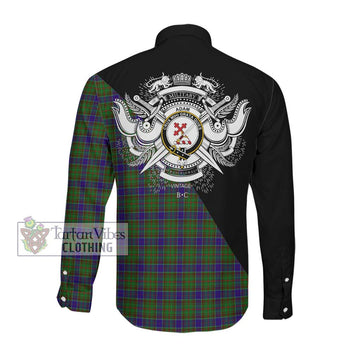 Adam Tartan Long Sleeve Button Shirt with Family Crest and Military Logo Style