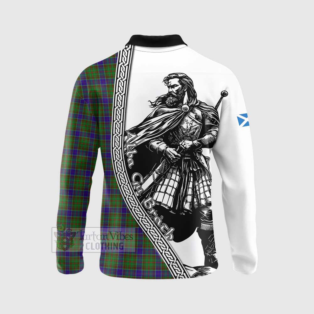 Tartan Vibes Clothing Adam Tartan Clan Crest Long Sleeve Polo Shirt with Highlander Warrior Celtic Style