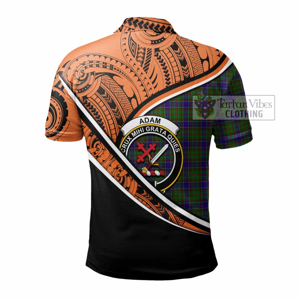 Tartan Vibes Clothing Adam Crest Tartan Polo Shirt with Maori Tattoo Style - Orange Version