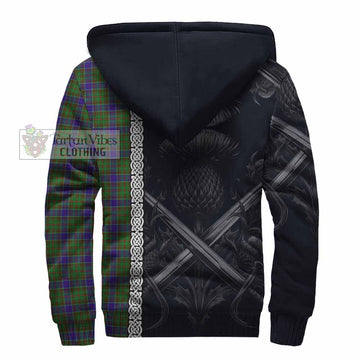 Adam Tartan Sherpa Hoodie with Family Crest Cross Sword Thistle Celtic Vibes