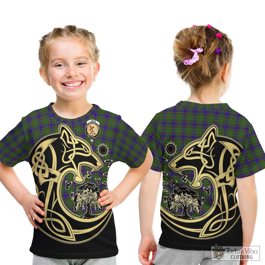 Tartan Vibes Clothing Adam Tartan Kid T-Shirt with Family Crest Celtic Wolf Style