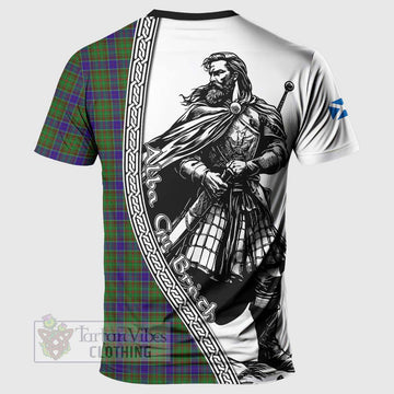 Adam Tartan Clan Crest T-Shirt with Highlander Warrior Celtic Style