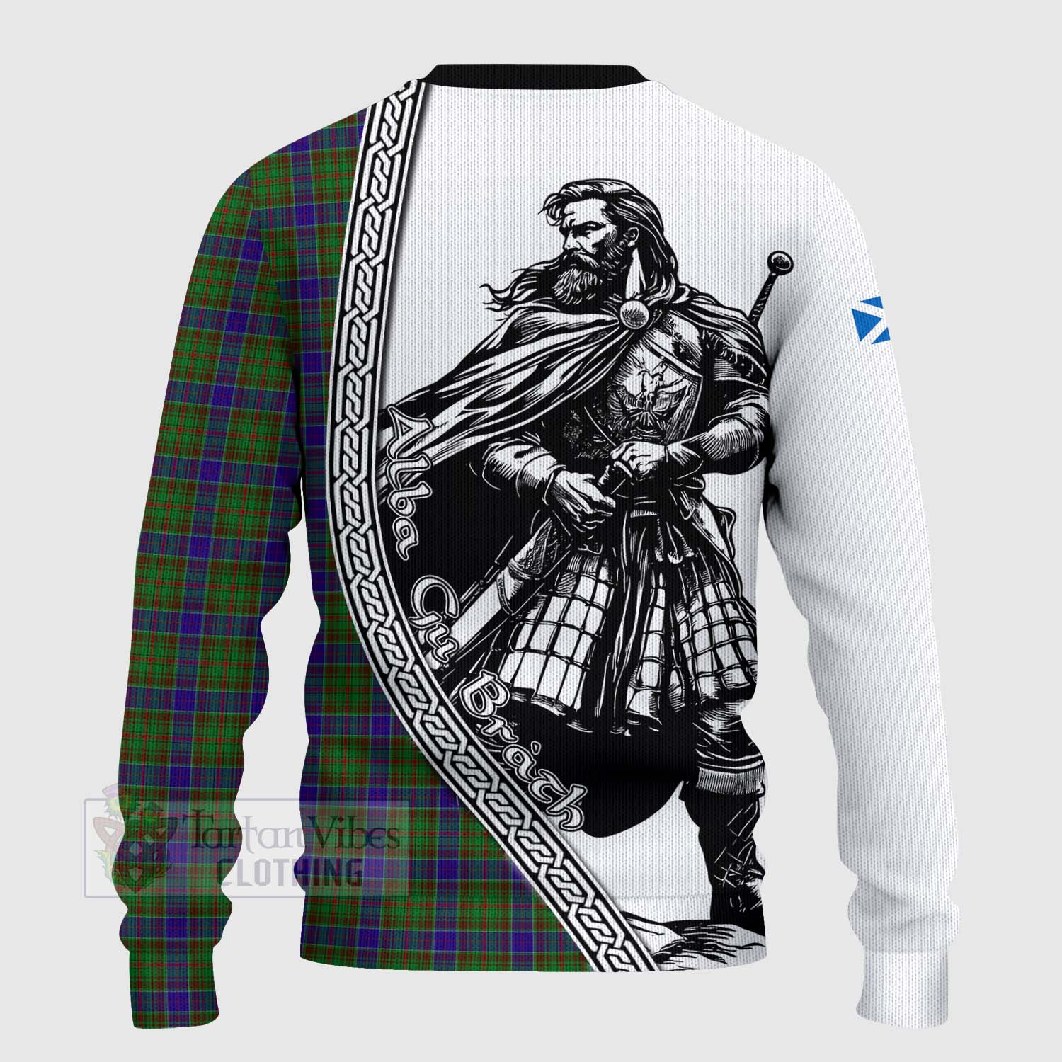 Tartan Vibes Clothing Adam Tartan Clan Crest Knitted Sweater with Highlander Warrior Celtic Style