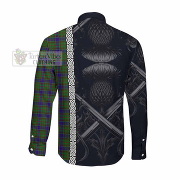 Adam Tartan Long Sleeve Button Shirt with Family Crest Cross Sword Thistle Celtic Vibes