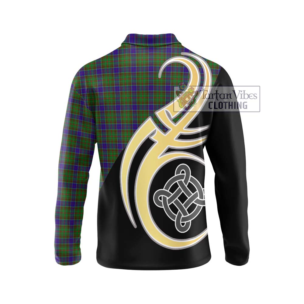 Adam Tartan Long Sleeve Polo Shirt with Family Crest and Celtic Symbol Style - Tartan Vibes Clothing