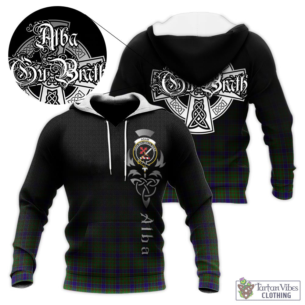 Tartan Vibes Clothing Adam Tartan Knitted Hoodie Featuring Alba Gu Brath Family Crest Celtic Inspired