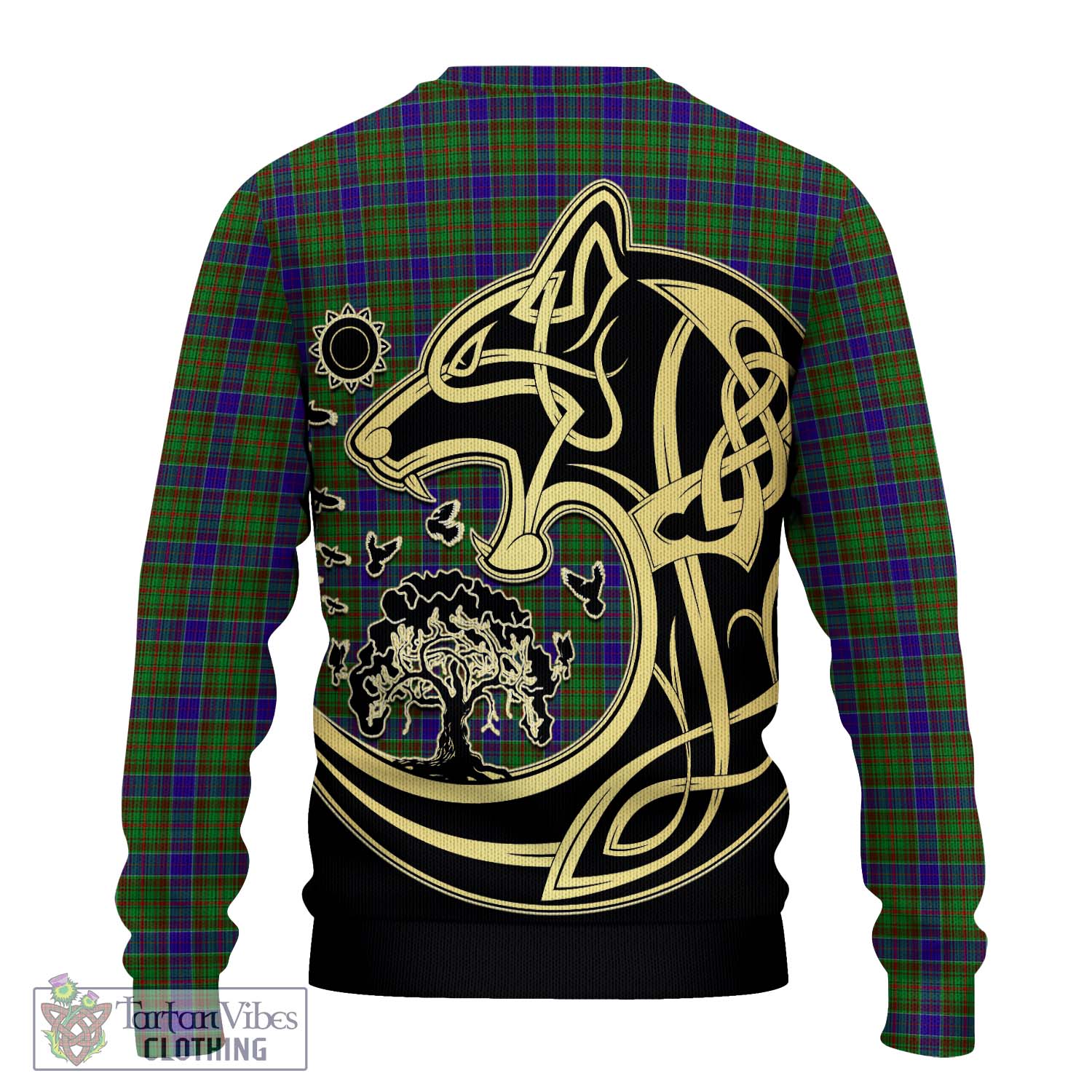 Tartan Vibes Clothing Adam Tartan Knitted Sweater with Family Crest Celtic Wolf Style