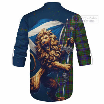 Adam Tartan Family Crest Ghillie Kilt Shirt with Scottish Majestic Lion