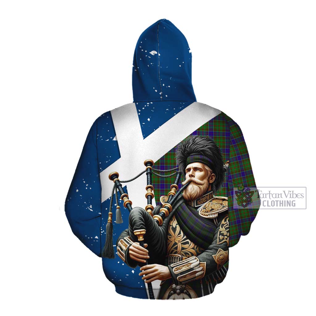 Tartan Vibes Clothing Adam Tartan Cotton Hoodie with Family Crest Scottish Bagpiper Vibes