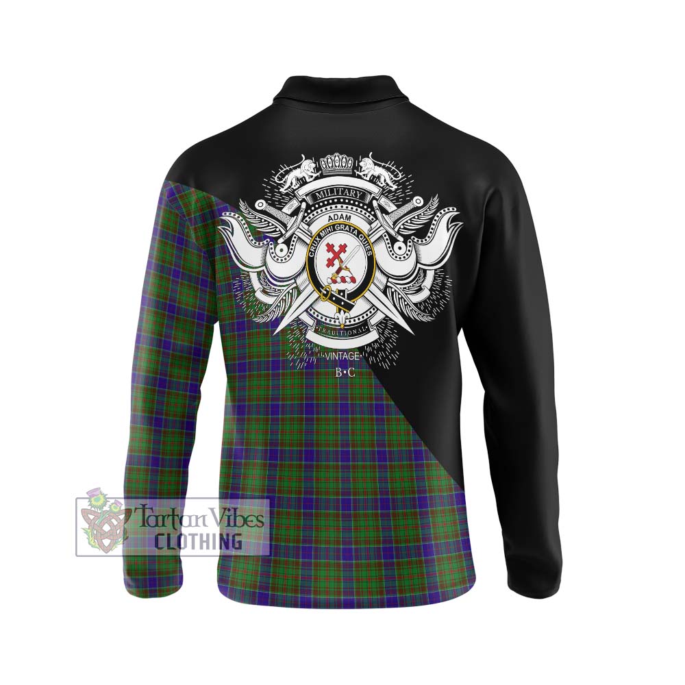 Adam Tartan Long Sleeve Polo Shirt with Family Crest and Military Logo Style - Tartanvibesclothing Shop