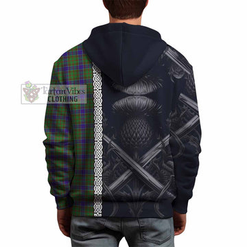 Adam Tartan Hoodie with Family Crest Cross Sword Thistle Celtic Vibes