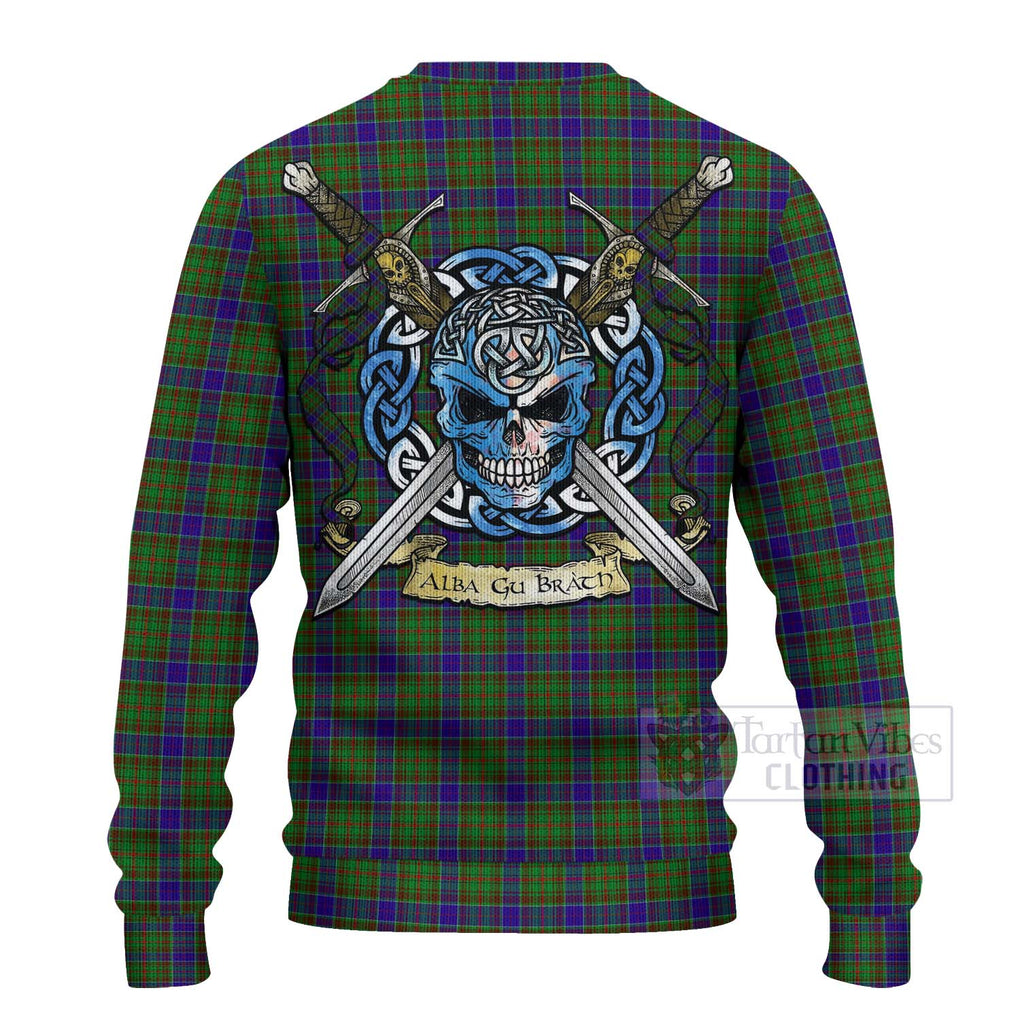 Tartan Vibes Clothing Adam Tartan Knitted Sweater with Family Crest Celtic Skull Style