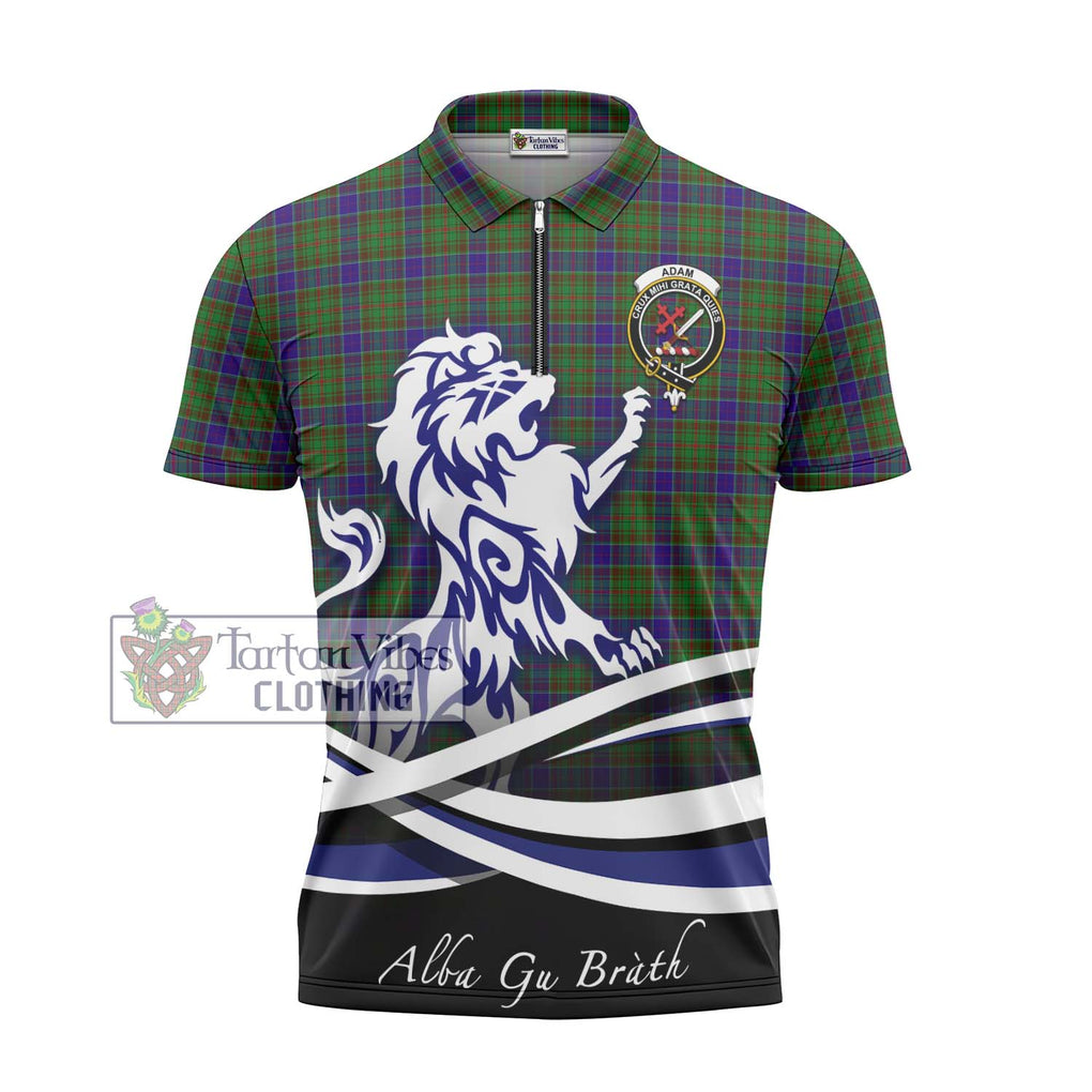 Adam Tartan Zipper Polo Shirt with Alba Gu Brath Regal Lion Emblem - Tartanvibesclothing Shop