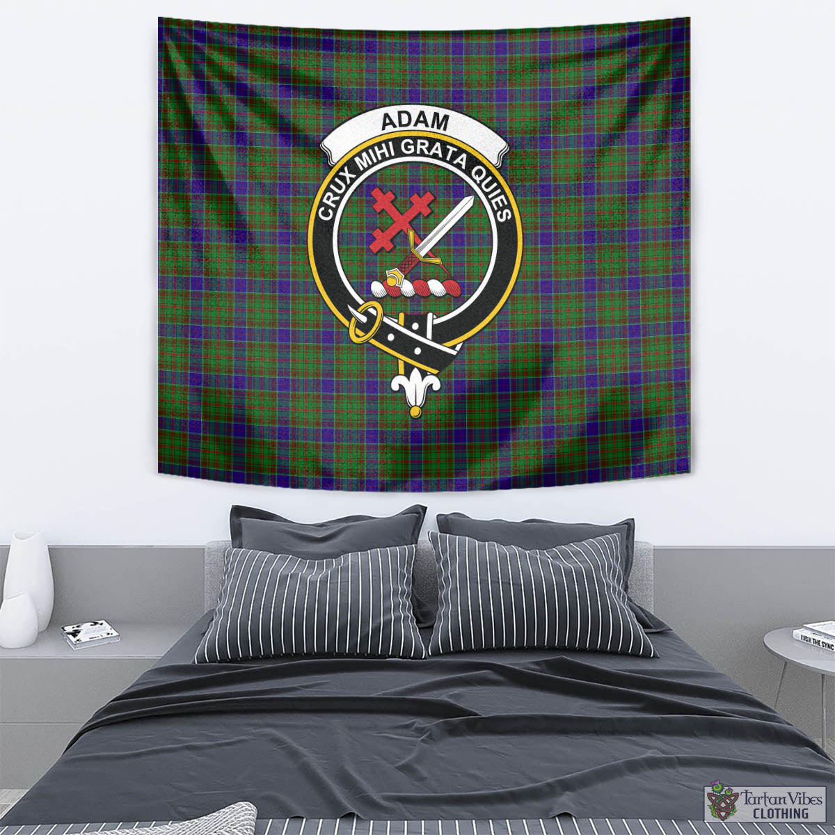 Tartan Vibes Clothing Adam Tartan Tapestry Wall Hanging and Home Decor for Room with Family Crest