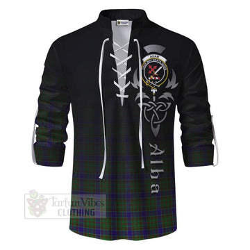 Adam Tartan Ghillie Kilt Shirt Featuring Alba Gu Brath Family Crest Celtic Inspired