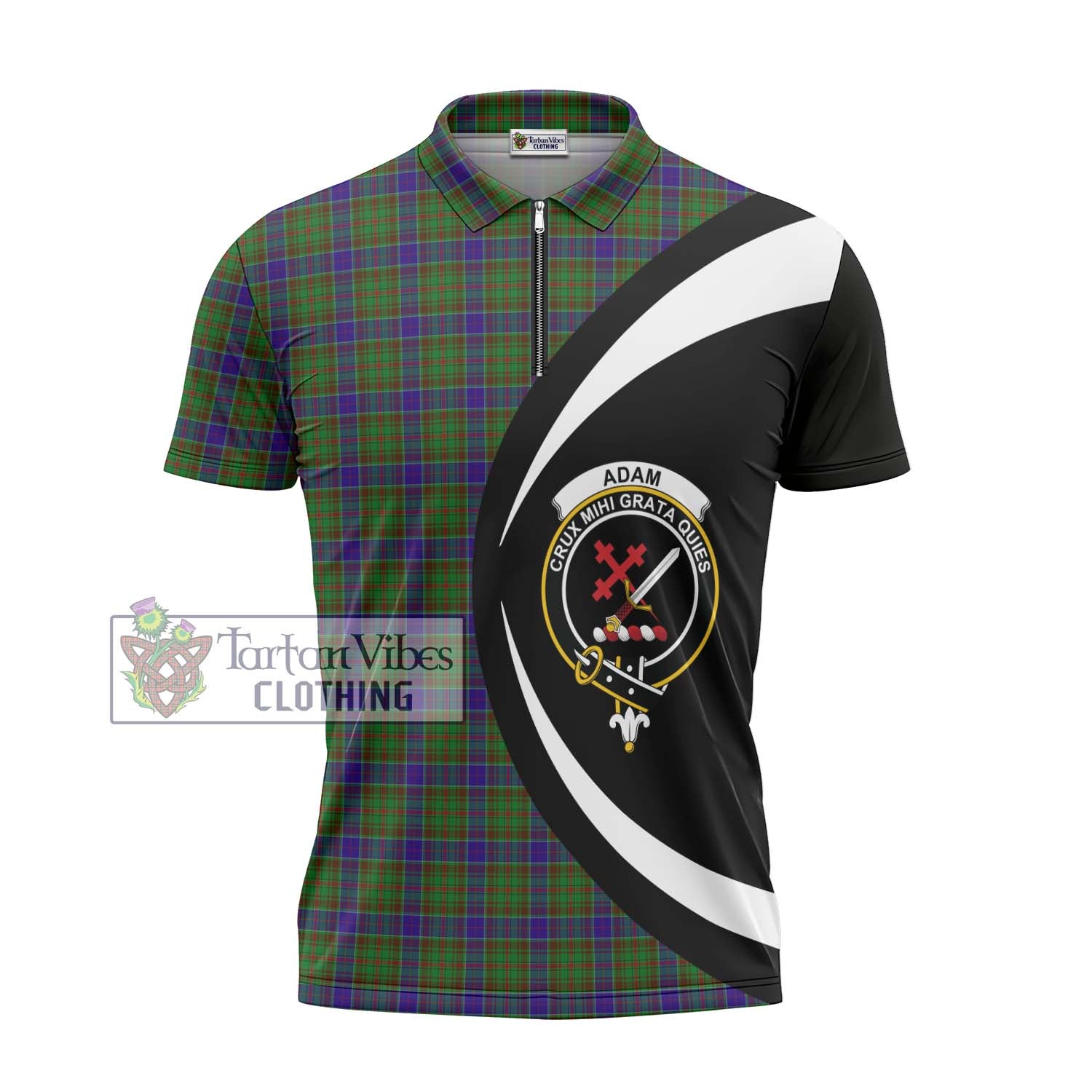 Tartan Vibes Clothing Adam Tartan Zipper Polo Shirt with Family Crest Circle Style