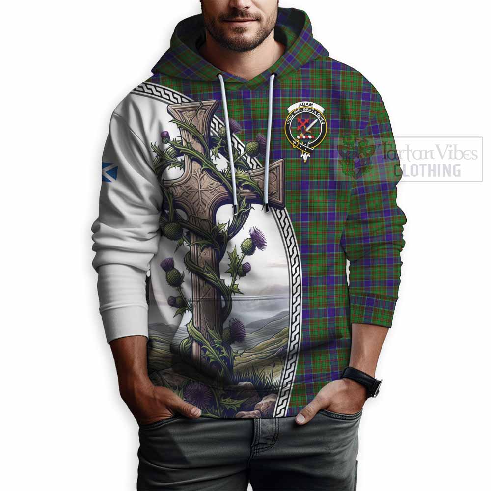 Tartan Vibes Clothing Adam Tartan Hoodie with Family Crest and St. Andrew's Cross Accented by Thistle Vines