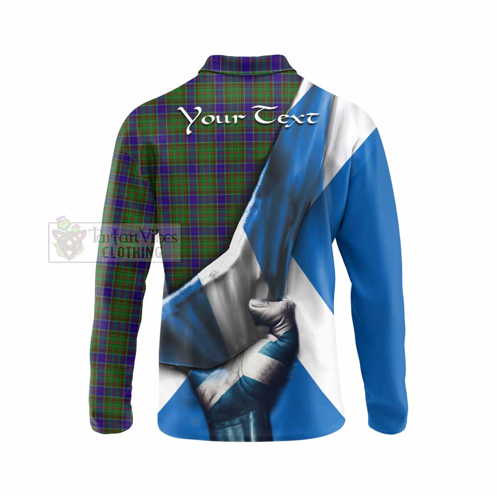 Tartan Vibes Clothing Adam Tartan Long Sleeve Polo Shirt with Family Crest Scotland Patriotic Style