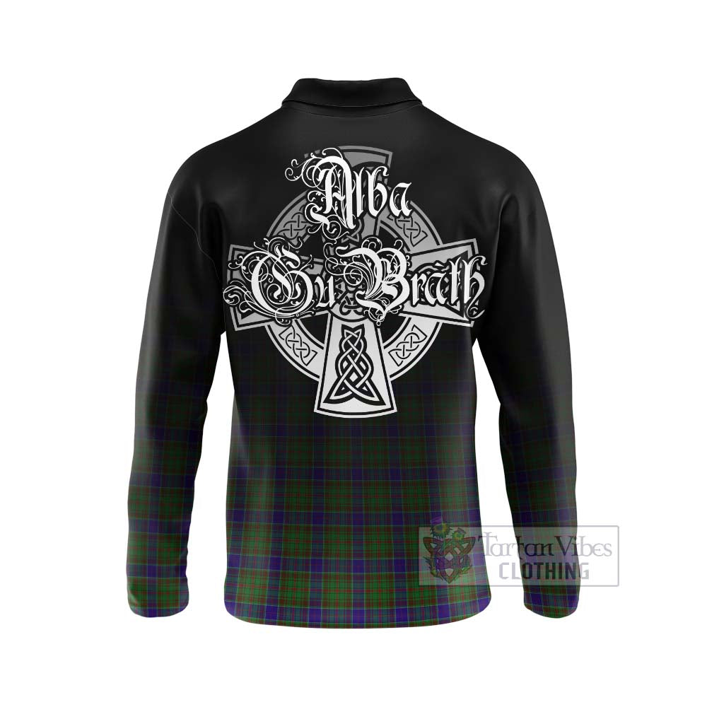 Tartan Vibes Clothing Adam Tartan Long Sleeve Polo Shirt Featuring Alba Gu Brath Family Crest Celtic Inspired