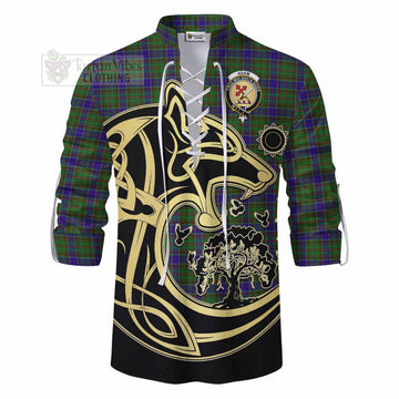 Adam Tartan Ghillie Kilt Shirt with Family Crest Celtic Wolf Style