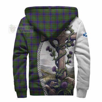 Adam Tartan Sherpa Hoodie with Family Crest and St. Andrew's Cross Accented by Thistle Vines