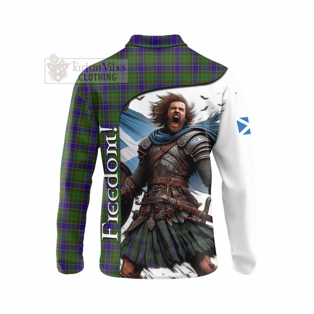 Tartan Vibes Clothing Adam Crest Tartan Long Sleeve Polo Shirt Inspired by the Freedom of Scottish Warrior