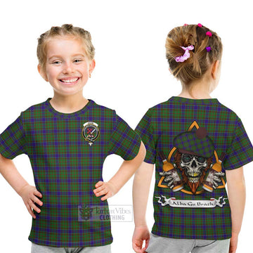 Adam Tartan Kid T-Shirt with Family Crest and Bearded Skull Holding Bottles of Whiskey