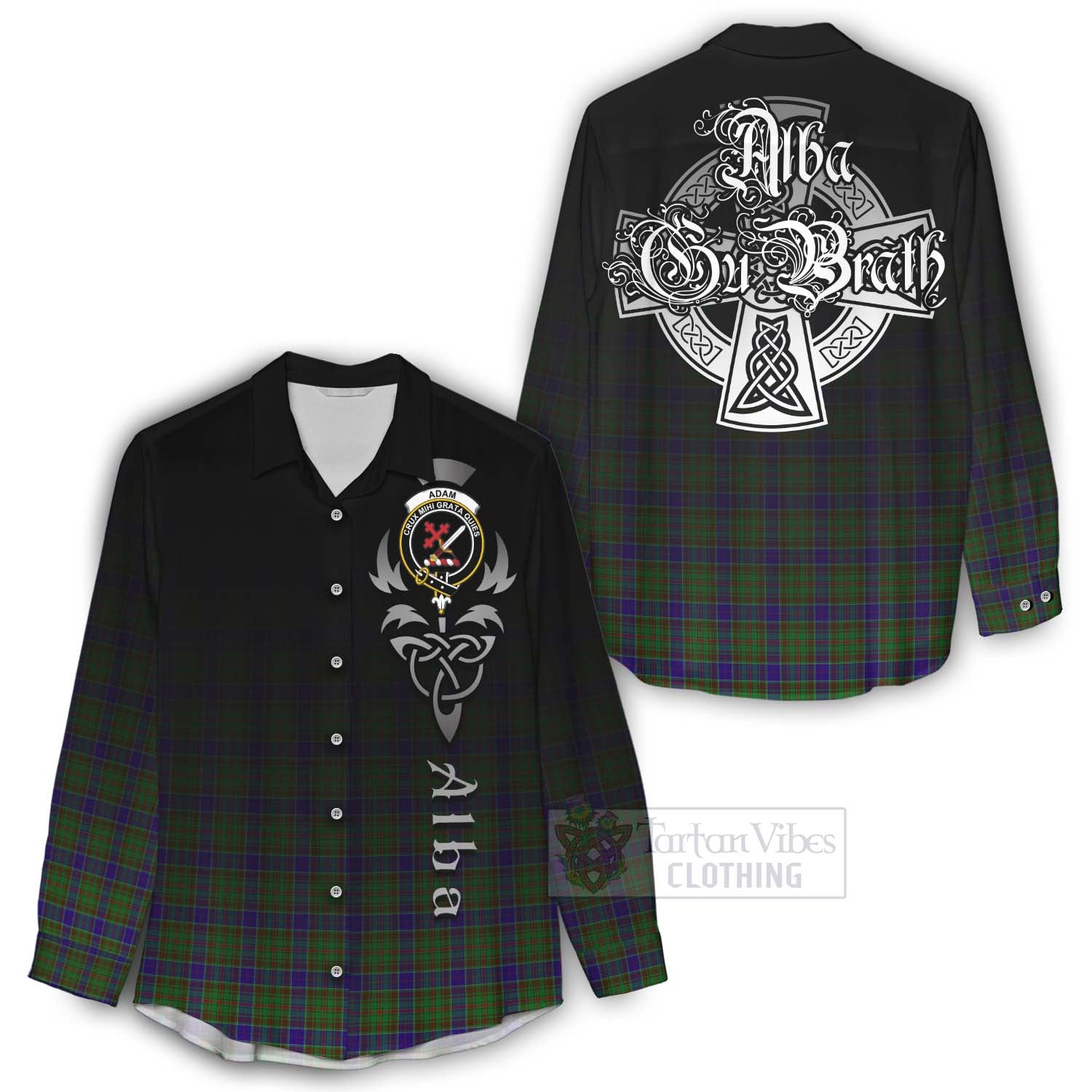 Tartan Vibes Clothing Adam Tartan Women's Casual Shirt Featuring Alba Gu Brath Family Crest Celtic Inspired