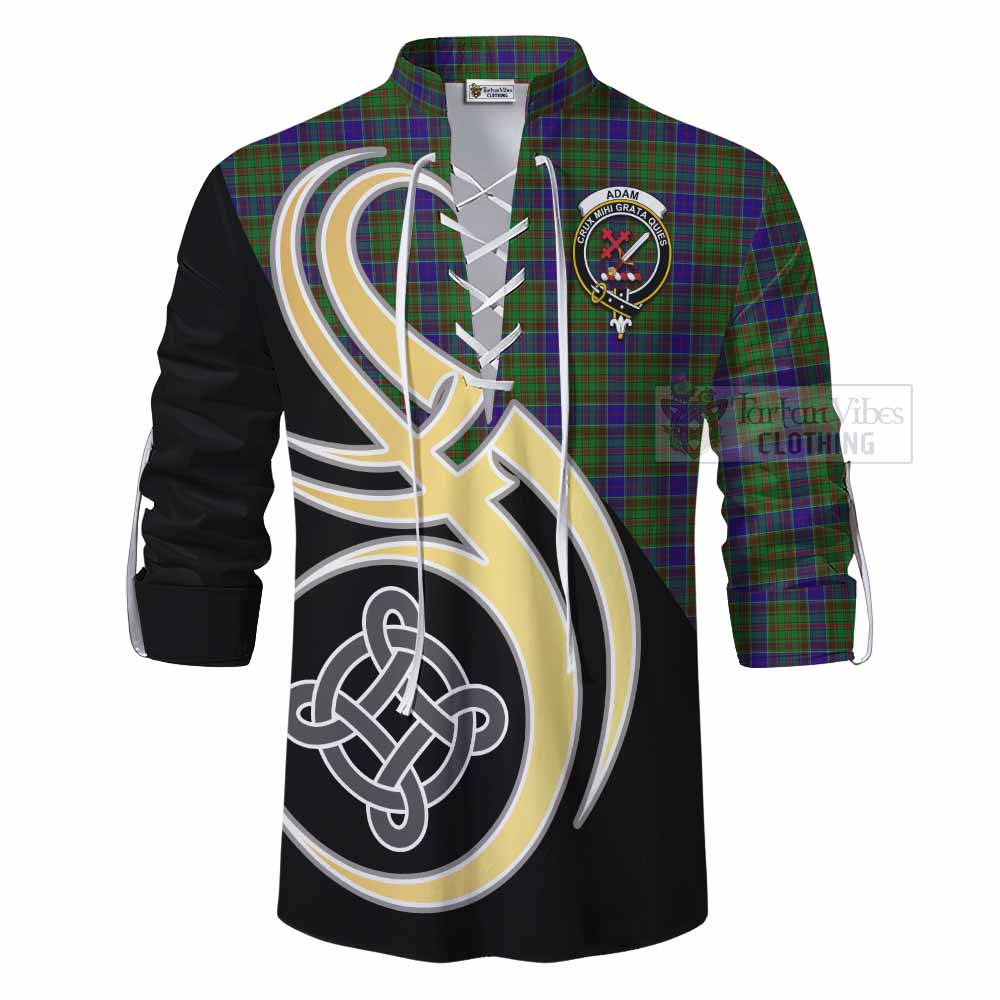 Tartan Vibes Clothing Adam Tartan Ghillie Kilt Shirt with Family Crest and Celtic Symbol Style