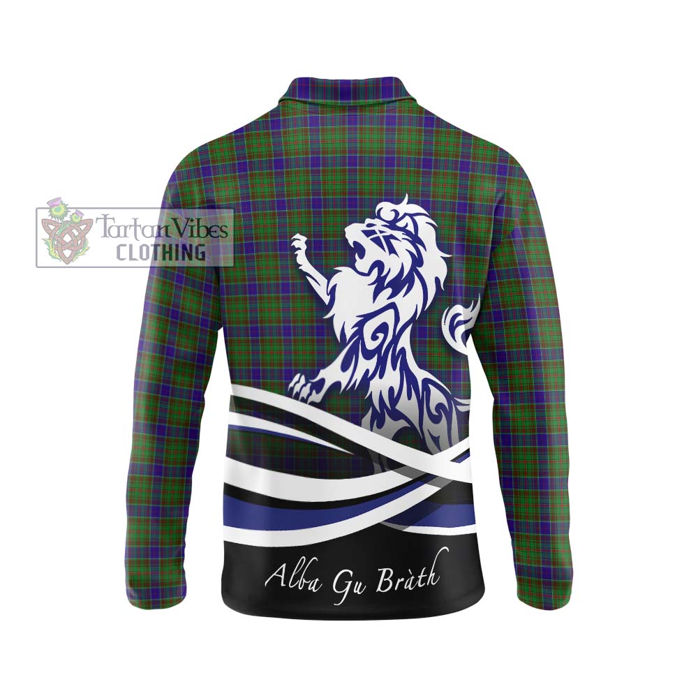 Adam Tartan Long Sleeve Polo Shirt with Alba Gu Brath Regal Lion Emblem - Tartanvibesclothing Shop