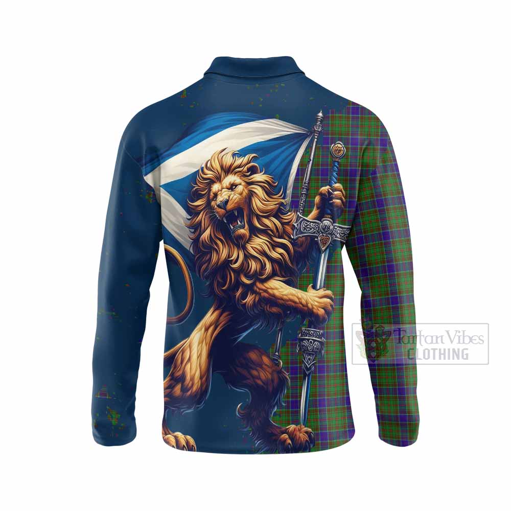 Tartan Vibes Clothing Adam Tartan Family Crest Long Sleeve Polo Shirt with Scottish Majestic Lion