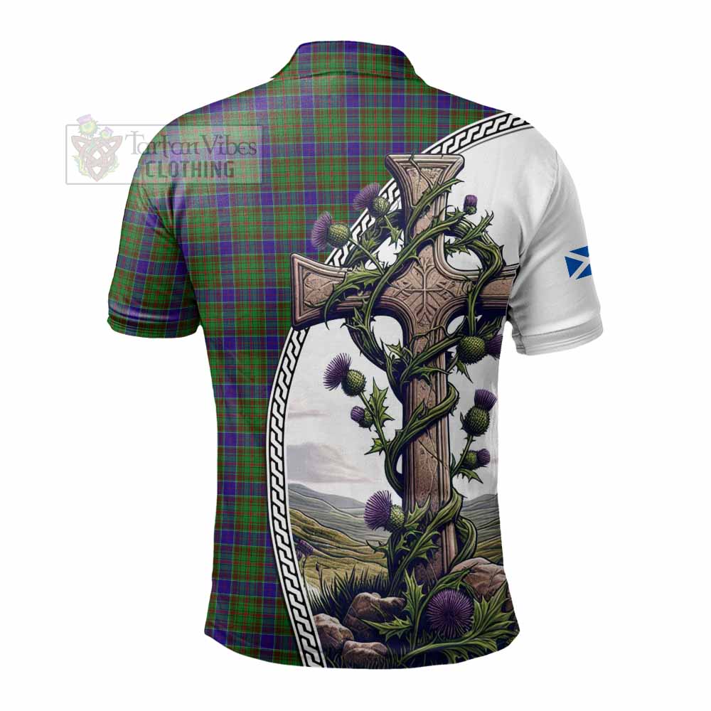 Tartan Vibes Clothing Adam Tartan Polo Shirt with Family Crest and St. Andrew's Cross Accented by Thistle Vines