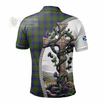 Adam Tartan Polo Shirt with Family Crest and St. Andrew's Cross Accented by Thistle Vines