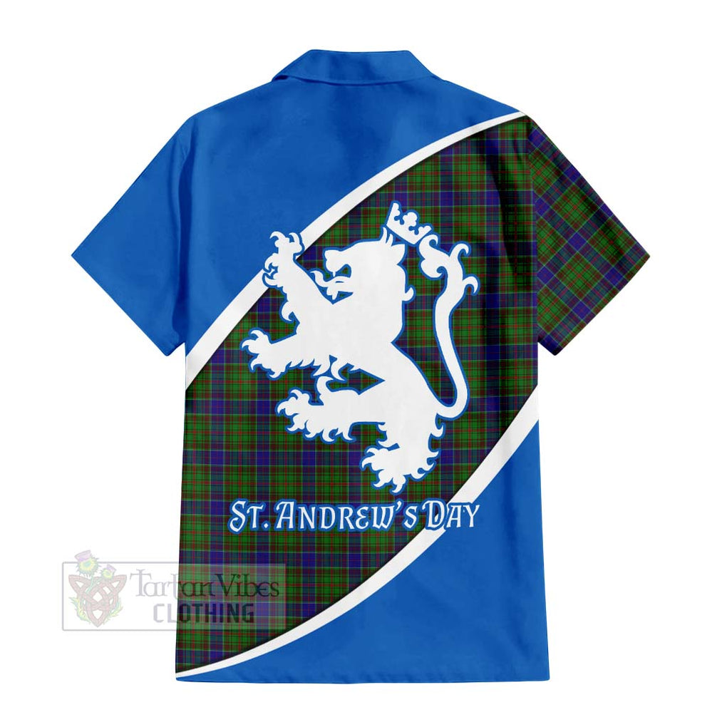 Tartan Vibes Clothing Adam Family Crest Tartan Short Sleeve Button Shirt Celebrate Saint Andrew's Day in Style