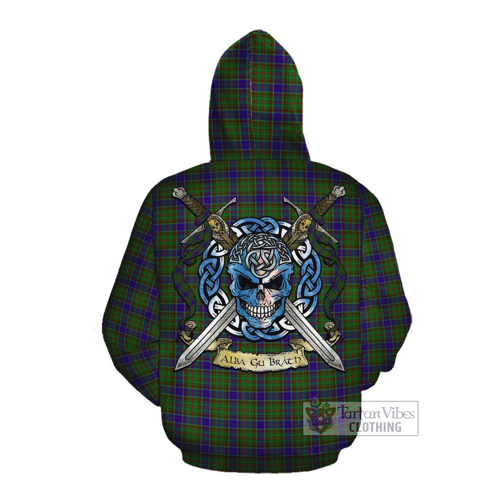 Tartan Vibes Clothing Adam Tartan Cotton Hoodie with Family Crest Celtic Skull Style