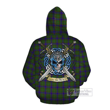 Adam Tartan Cotton Hoodie with Family Crest Celtic Skull Style