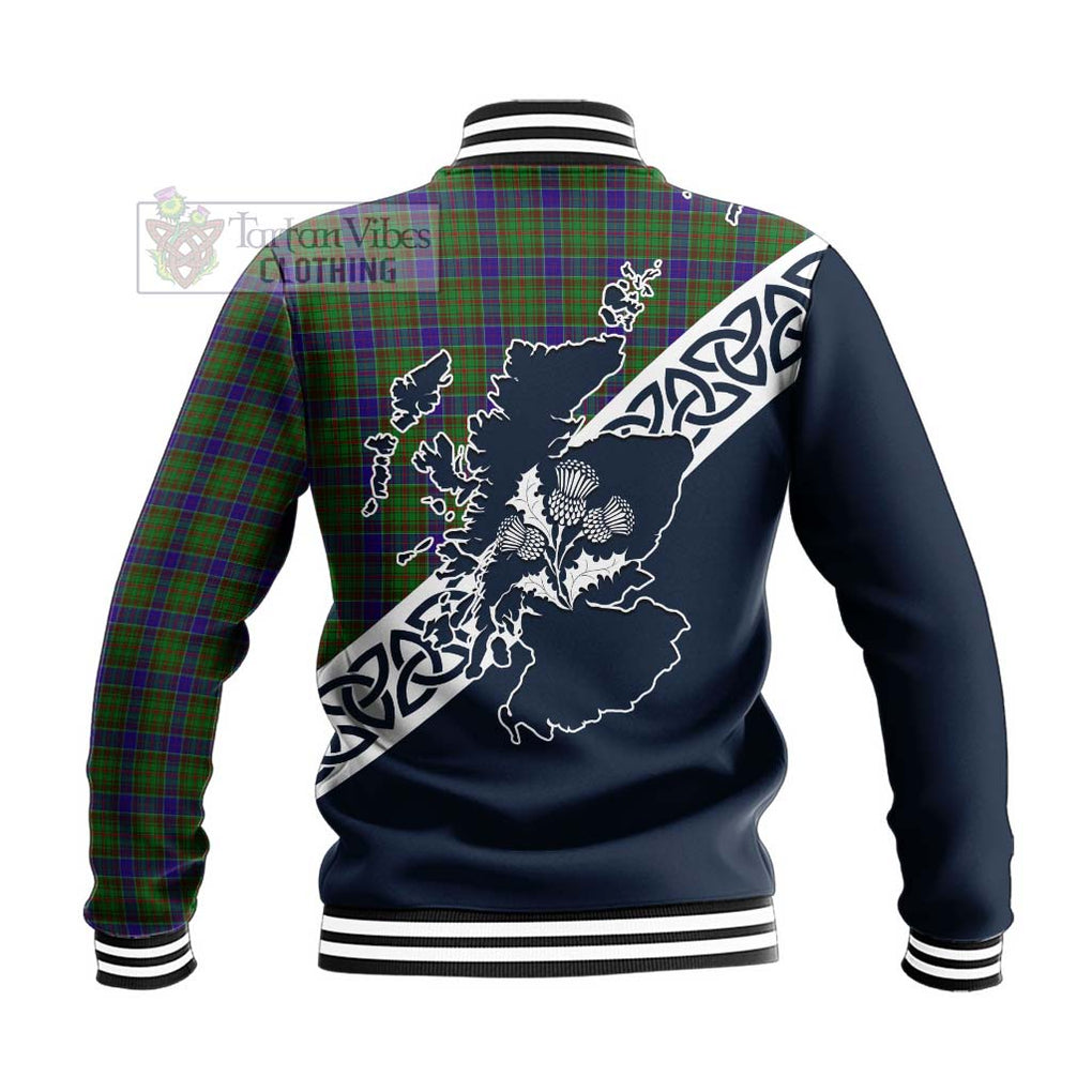 Tartan Vibes Clothing Adam Tartan Baseball Jacket Featuring Thistle and Scotland Map