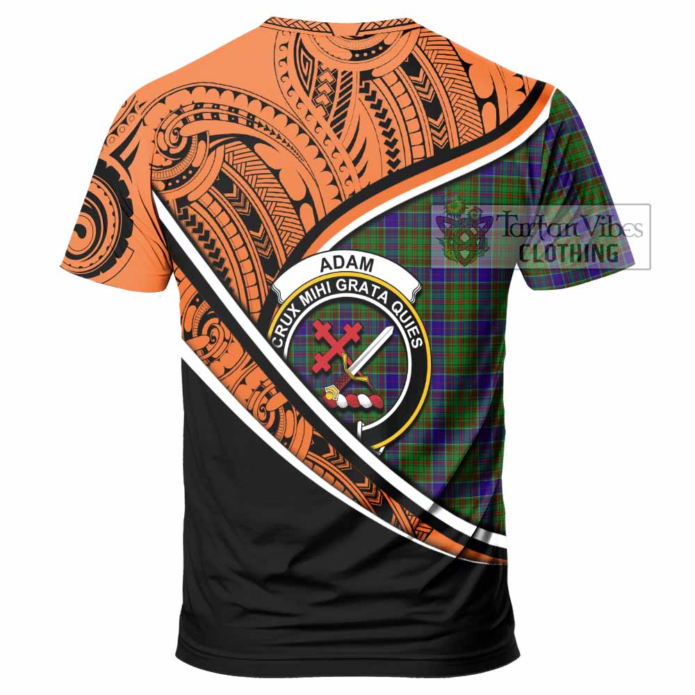 Tartan Vibes Clothing Adam Crest Tartan T-Shirt with Maori Tattoo Style - Orange Version