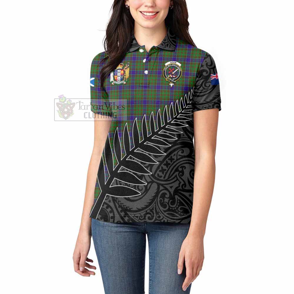 Tartan Vibes Clothing Adam Crest Tartan Women's Polo Shirt with New Zealand Silver Fern Half Style